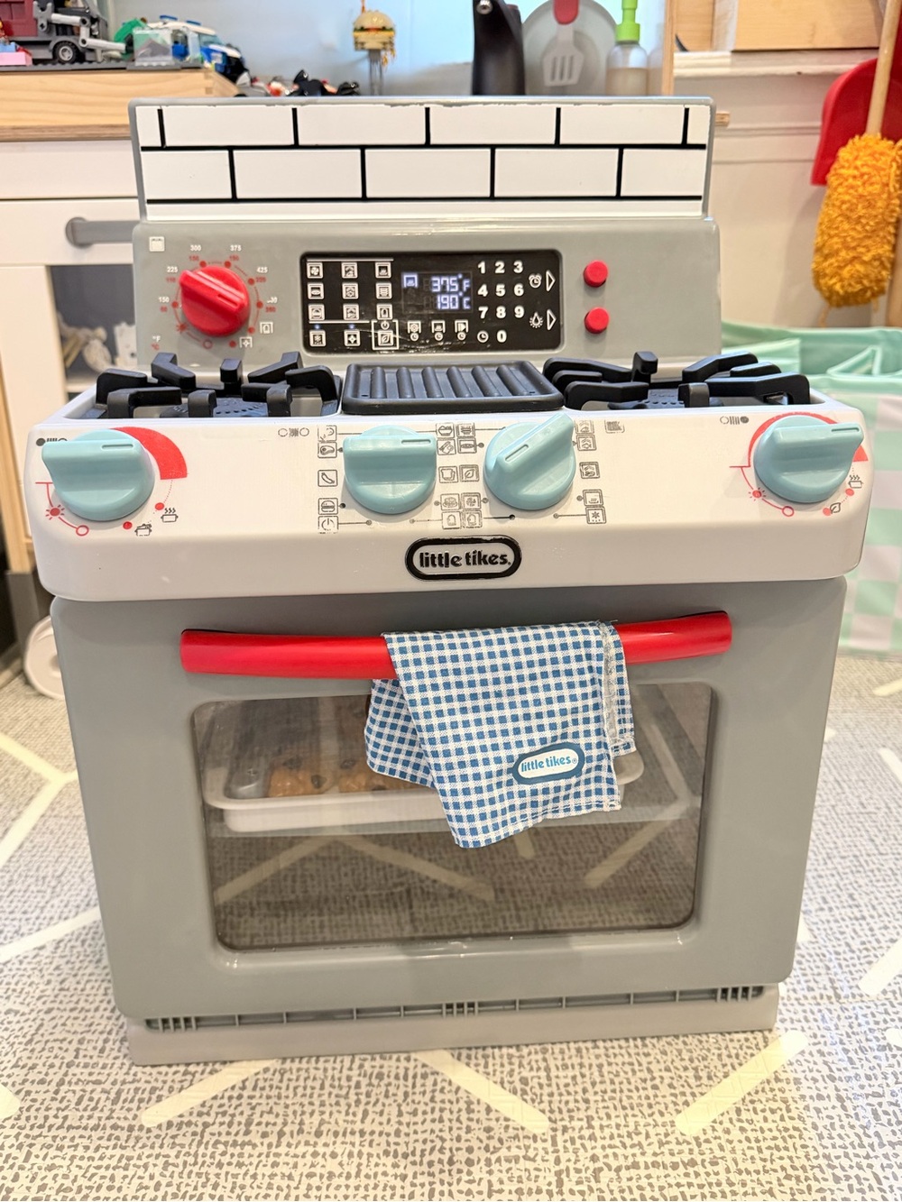 Little Tikes Gray & Red Play Oven with Light Blue Knobs